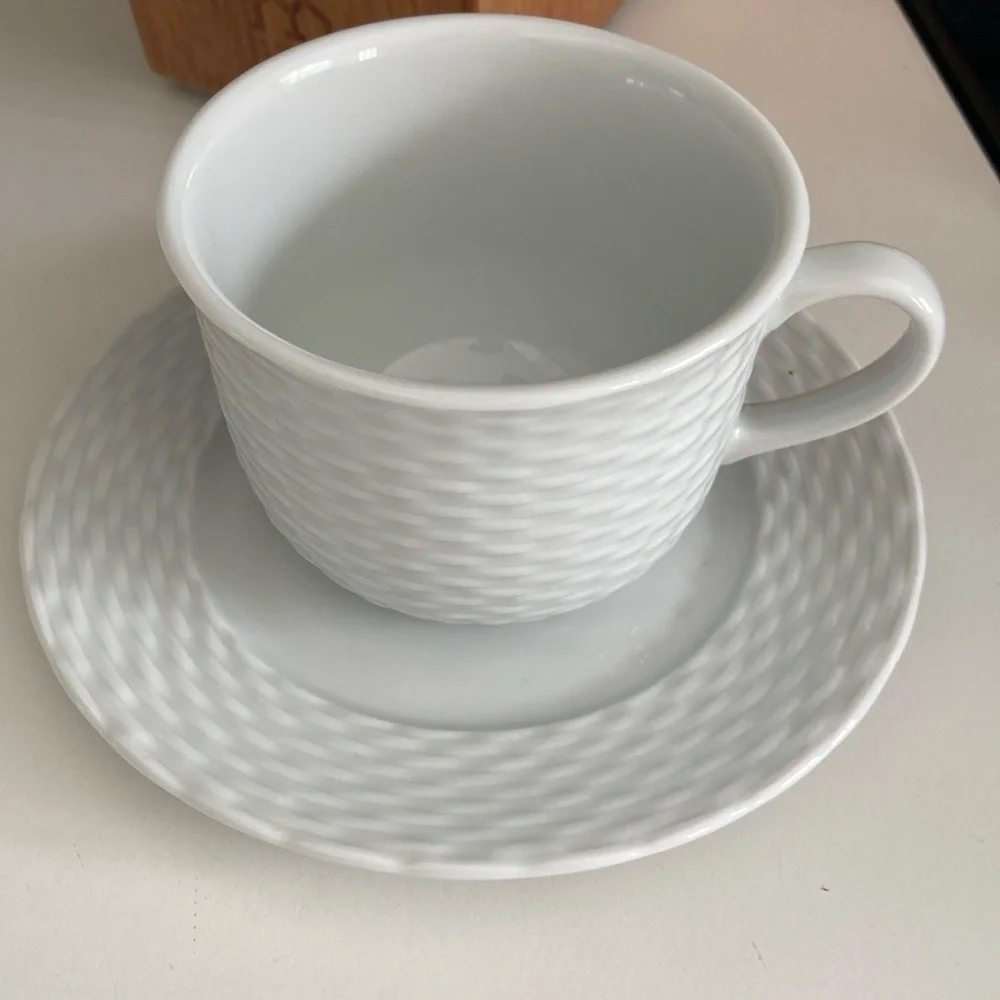 Williams Sonoma White Textured Mug and Saucer